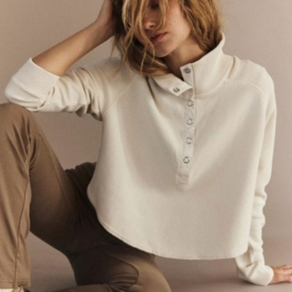 Free People So Fly Henley Button Layer Top small white